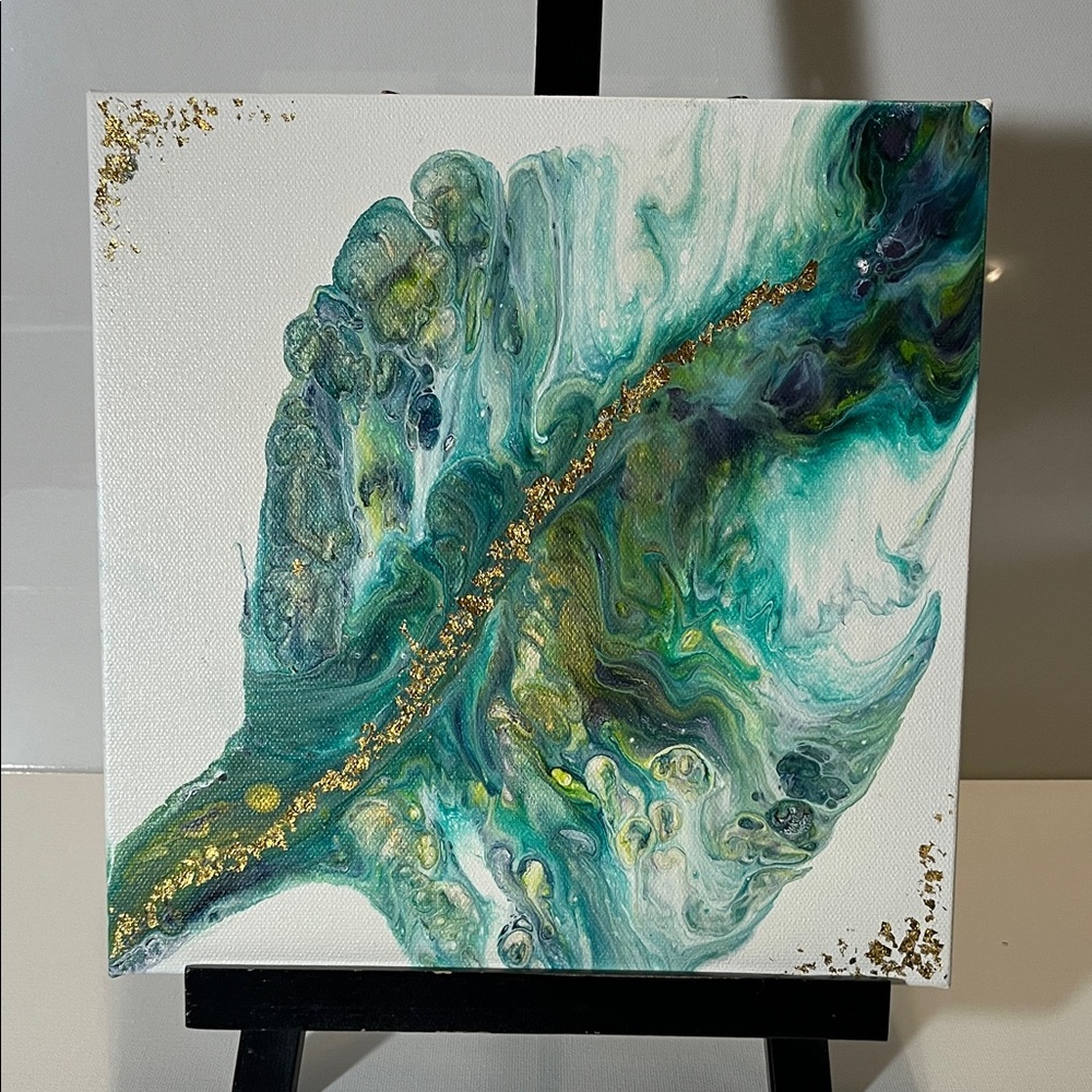 Abstract Leaf Canvas Art with Gold Accents